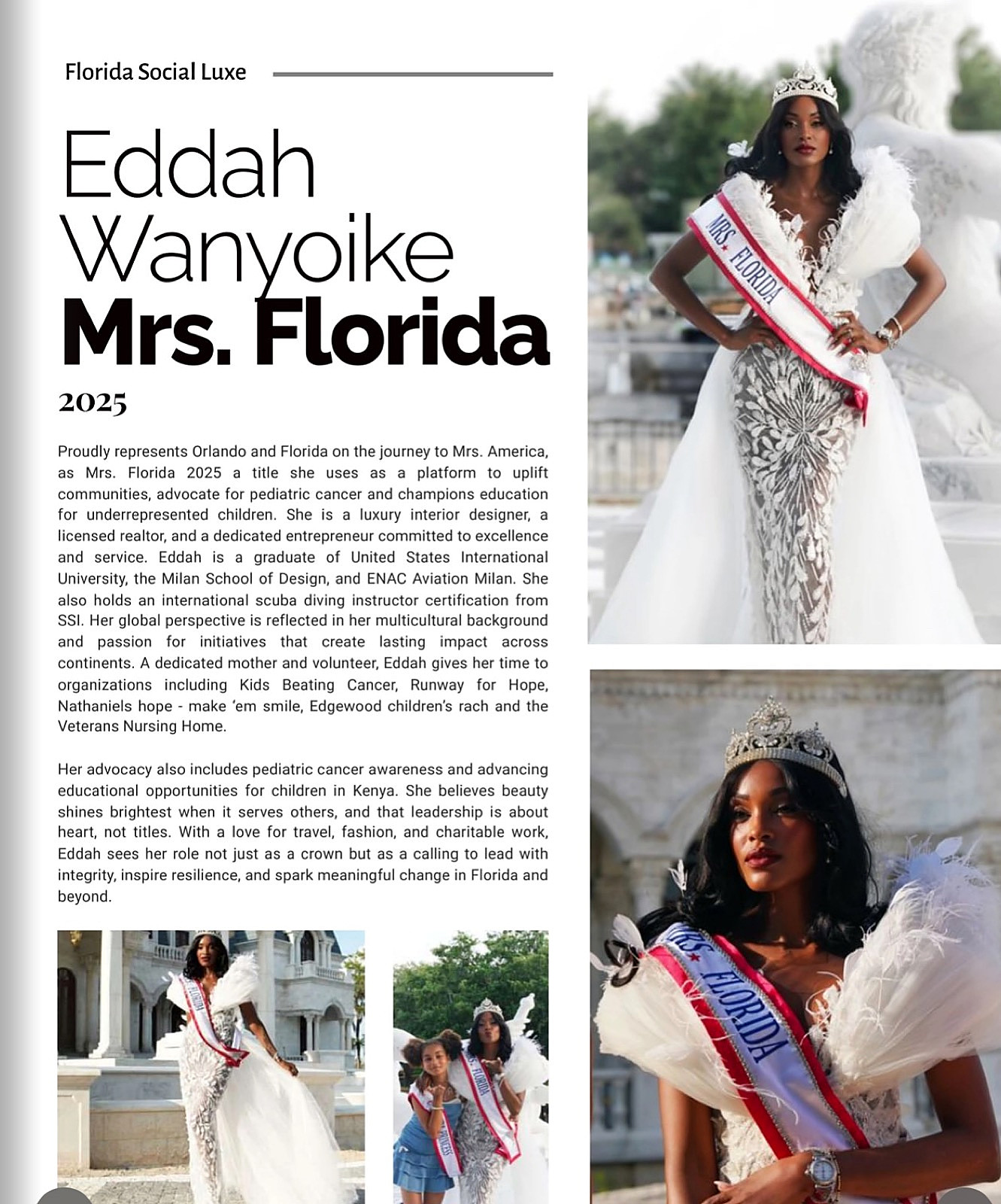 Florida Social Luxe magazine feature — Eddah Wanyoike, Mrs. Florida 2025